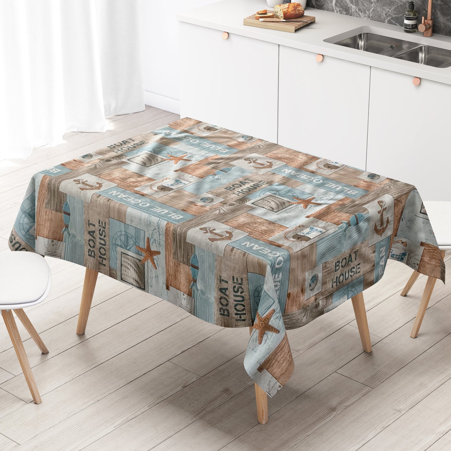 Wachstuch Tischdecke maritim Seestern Holz