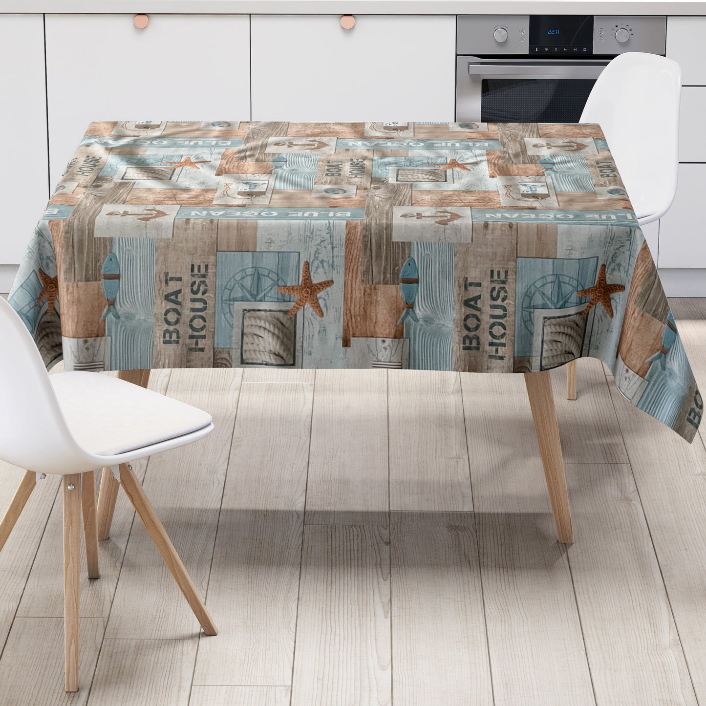 Wachstuch Tischdecke maritim Seestern Holz