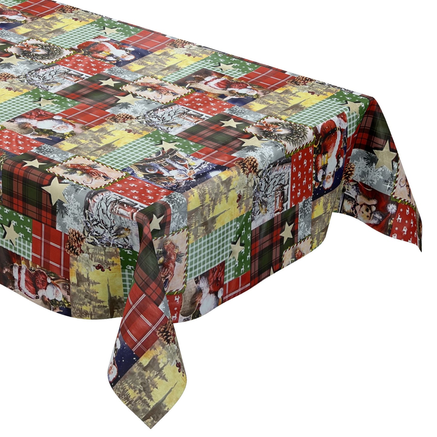 KEVKUS Wachstuch Tischdecke 01655-00 Weihnachten Advent Patchwork wählbar in eckig, rund und oval -