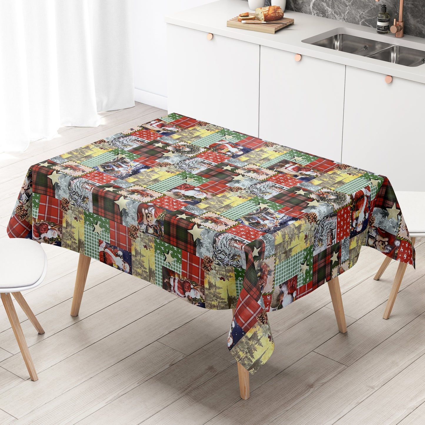 KEVKUS Wachstuch Tischdecke 01655-00 Weihnachten Advent Patchwork wählbar in eckig, rund und oval -