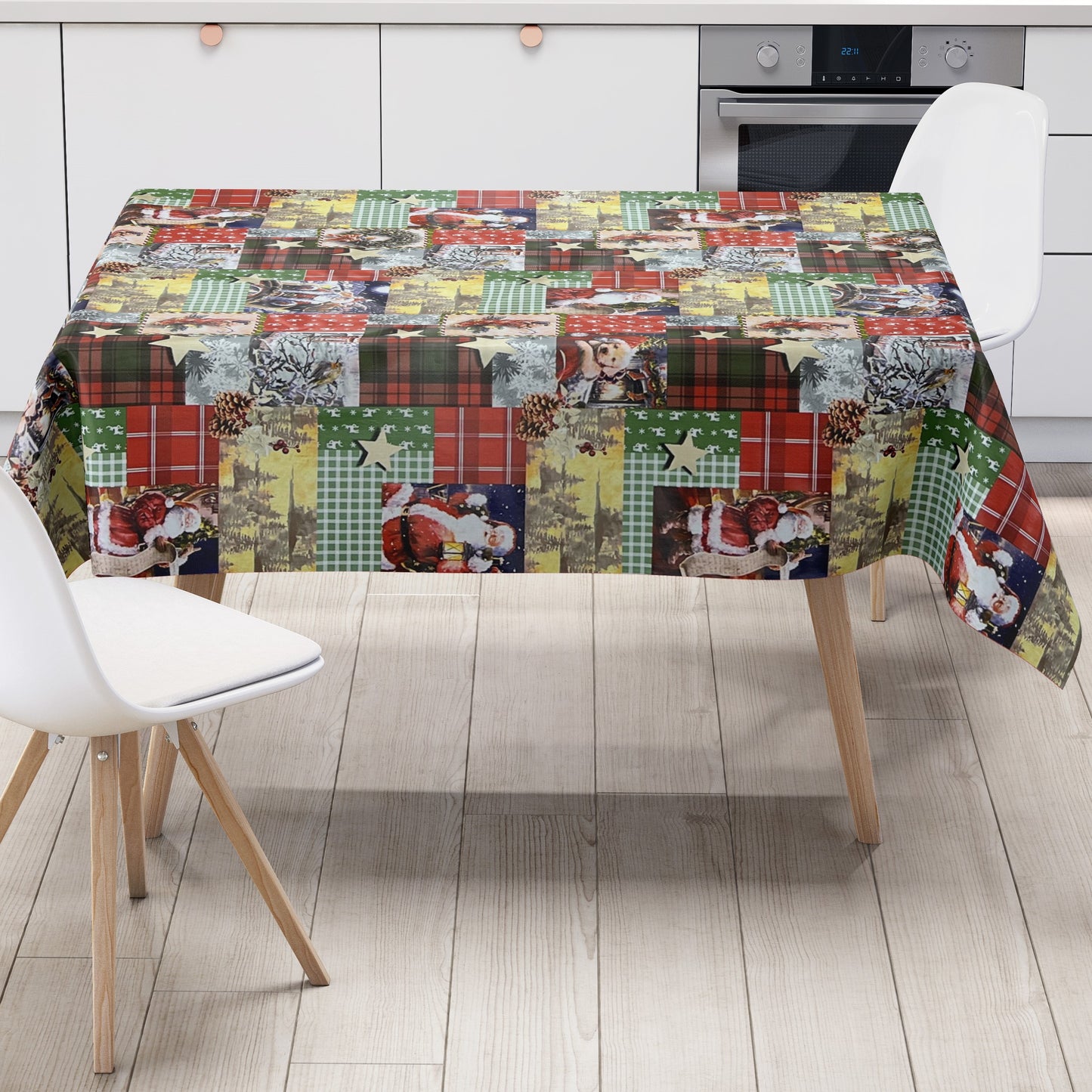 KEVKUS Wachstuch Tischdecke 01655-00 Weihnachten Advent Patchwork wählbar in eckig, rund und oval -