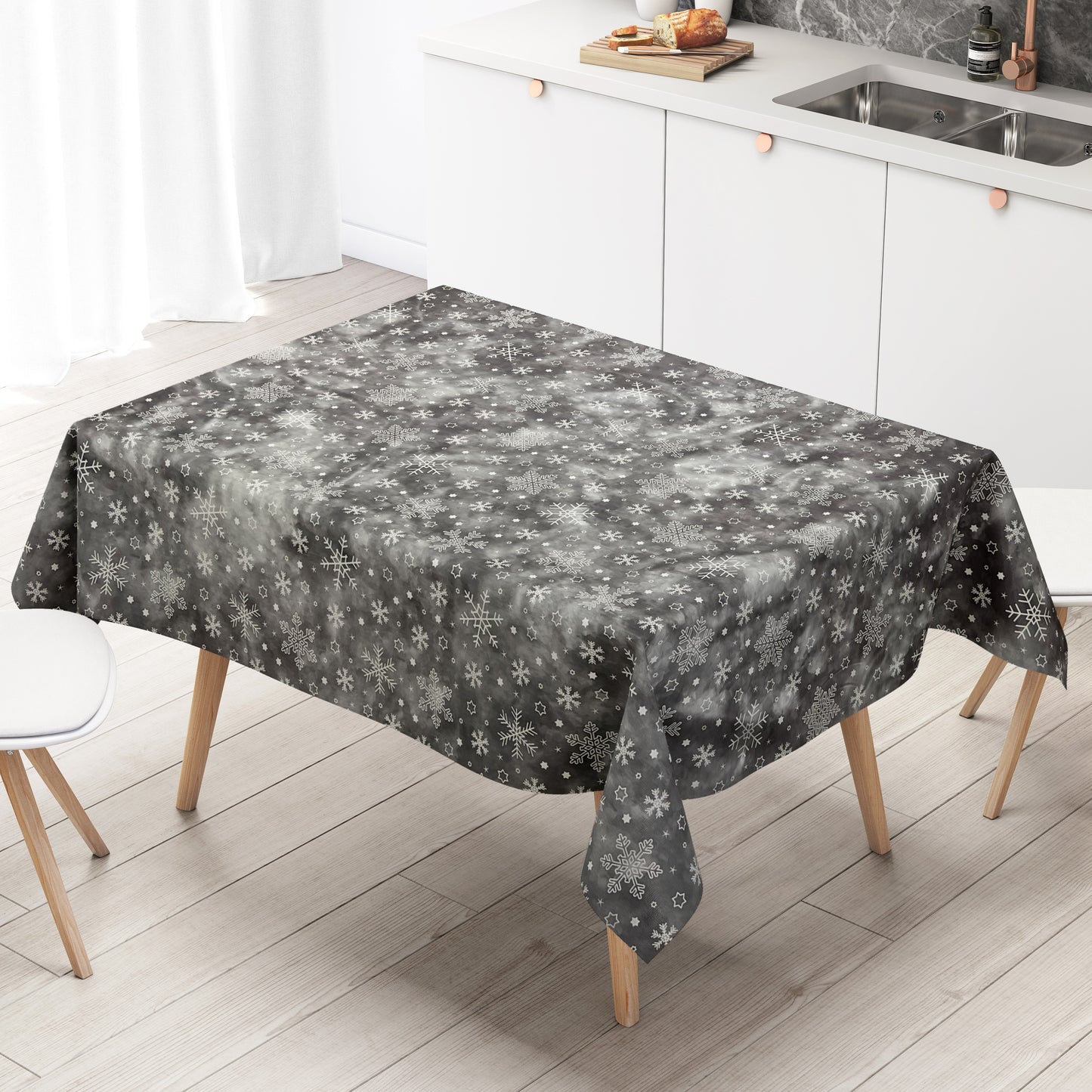Wachstuch Tischdecke Schneeflocken