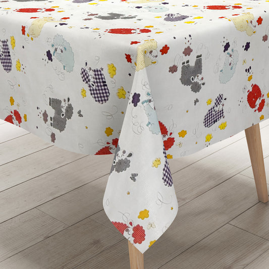 Nappe en toile cirée 01739-02 rouge beige mouton ferme motif enfant mouton carré rond ovale