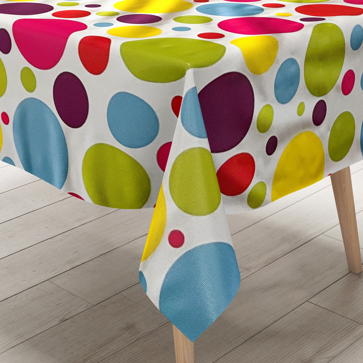Wachstuch Tischdecke bunte Punkte auf weiss