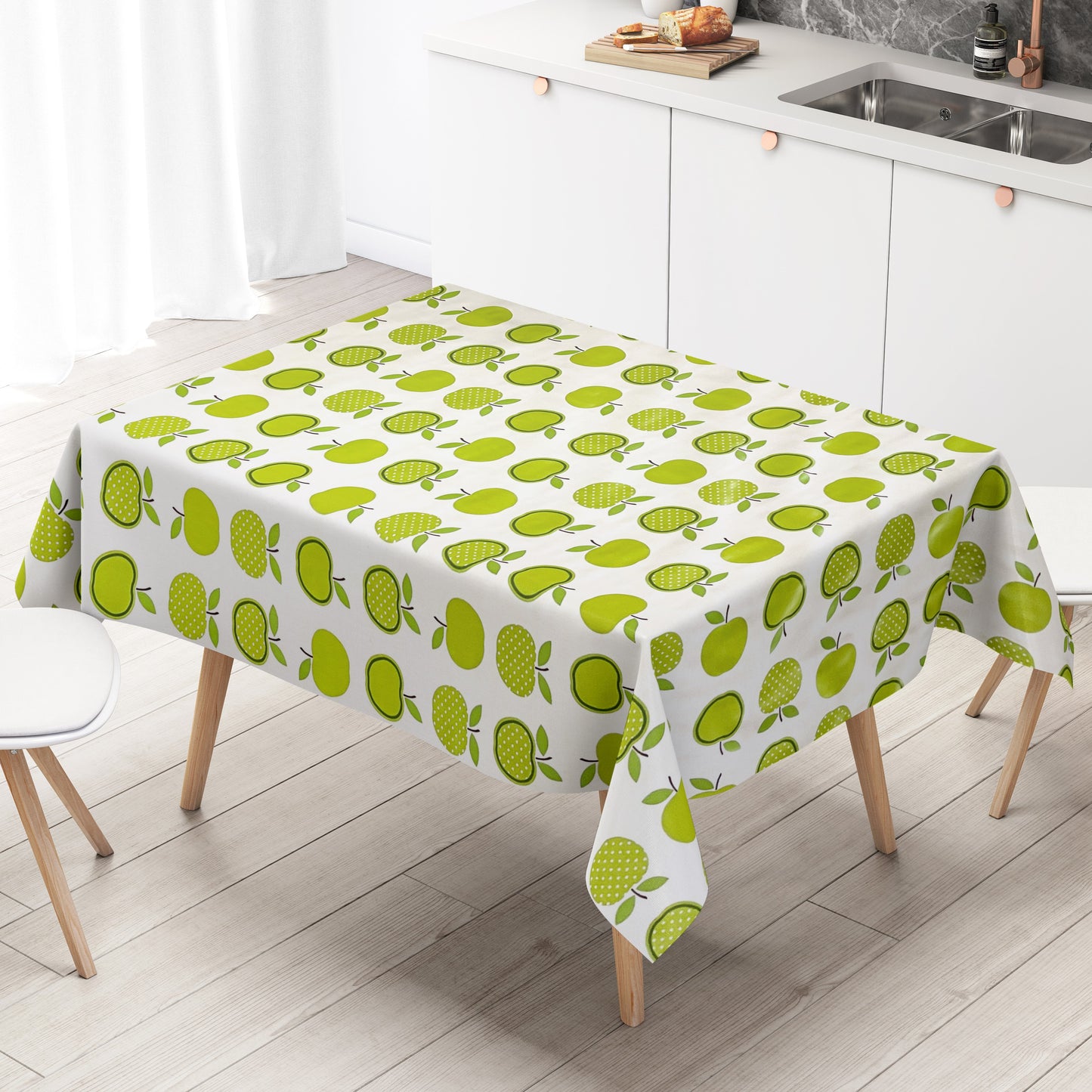 KEVKUS Wachstuch Tischdecke 06023-01 grüne Äpfel Obst wählbar in eckig, rund und oval -
