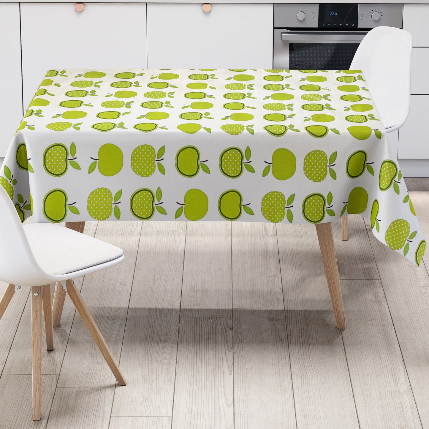 KEVKUS Wachstuch Tischdecke 06023-01 grüne Äpfel Obst wählbar in eckig, rund und oval -