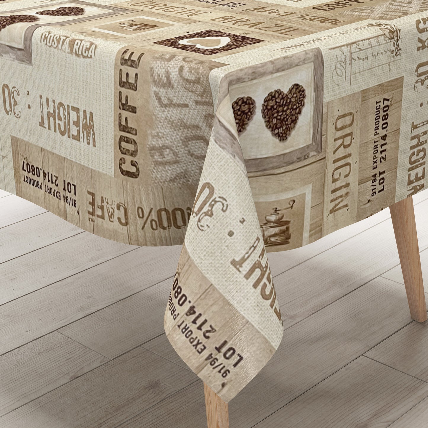 KEVKUS Wachstuch Tischdecke 06140-01 beige Kaffeemotiv Brasil wählbar in eckig, rund und oval -