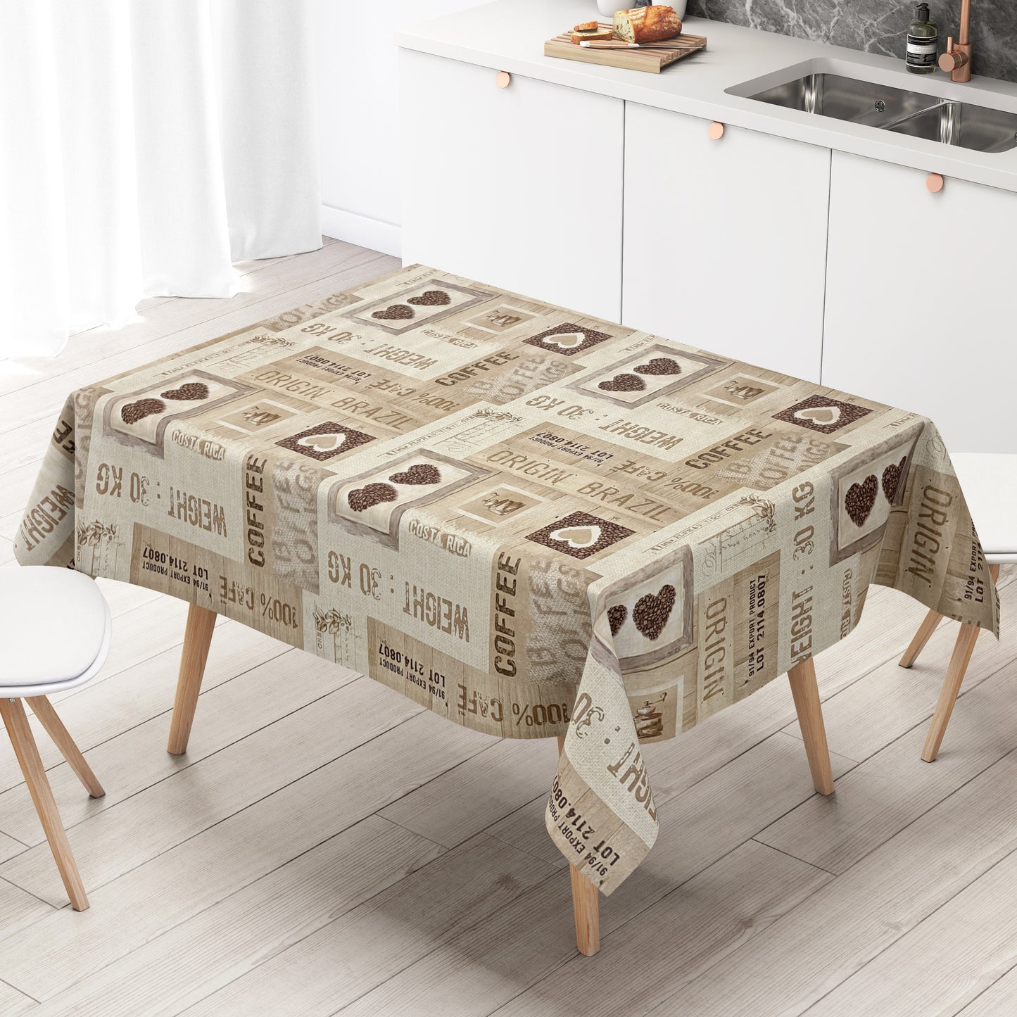 Wachstuch Tischdecke Kaffeemotiv beige
