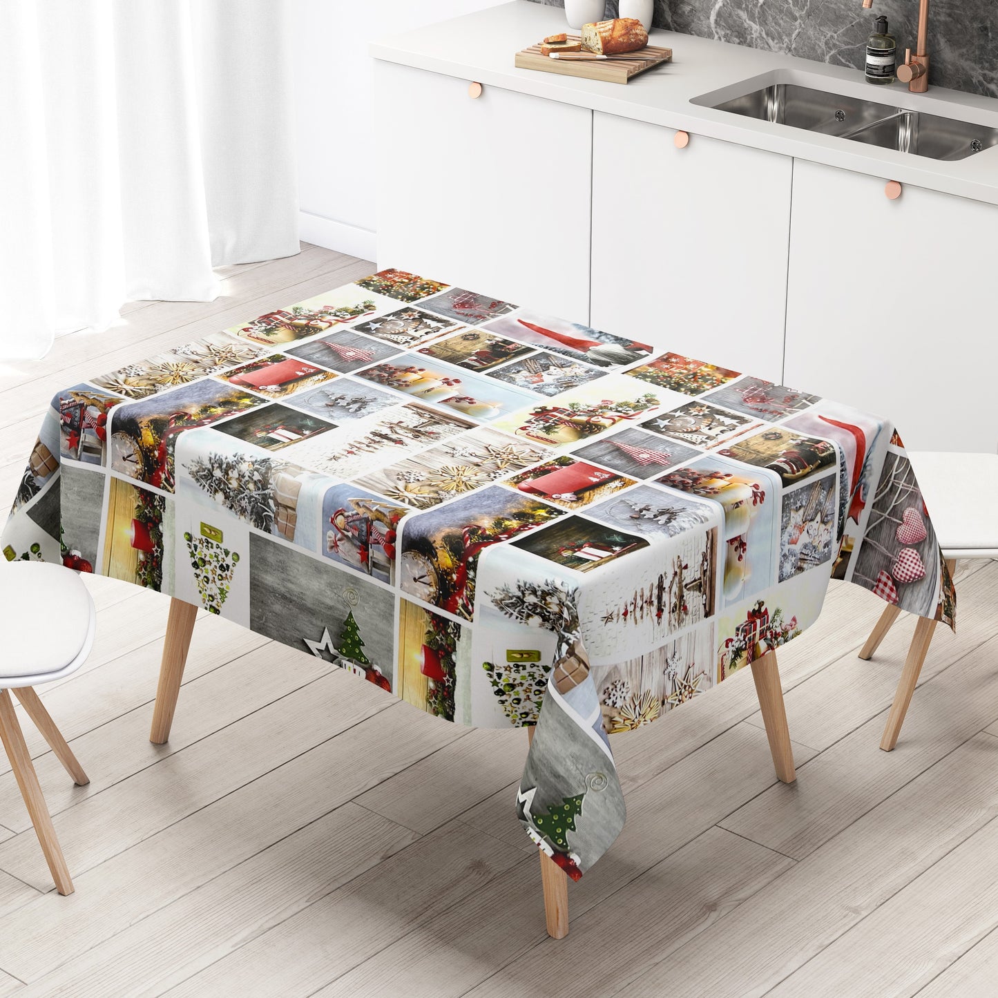 KEVKUS Wachstuch Tischdecke 06150-00 Weihnachten Wichtel Patchwork wählbar in eckig, rund und oval -