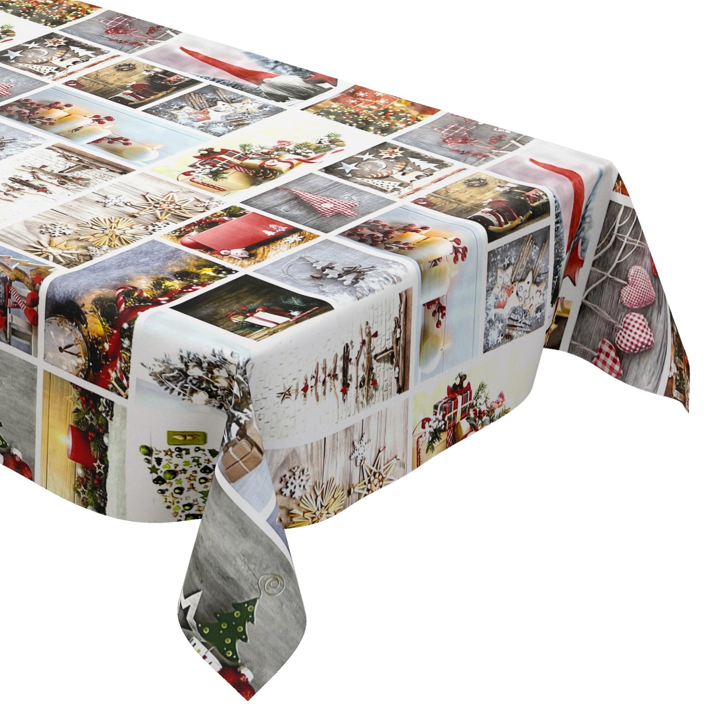 KEVKUS Wachstuch Tischdecke 06150-00 Weihnachten Wichtel Patchwork wählbar in eckig, rund und oval -