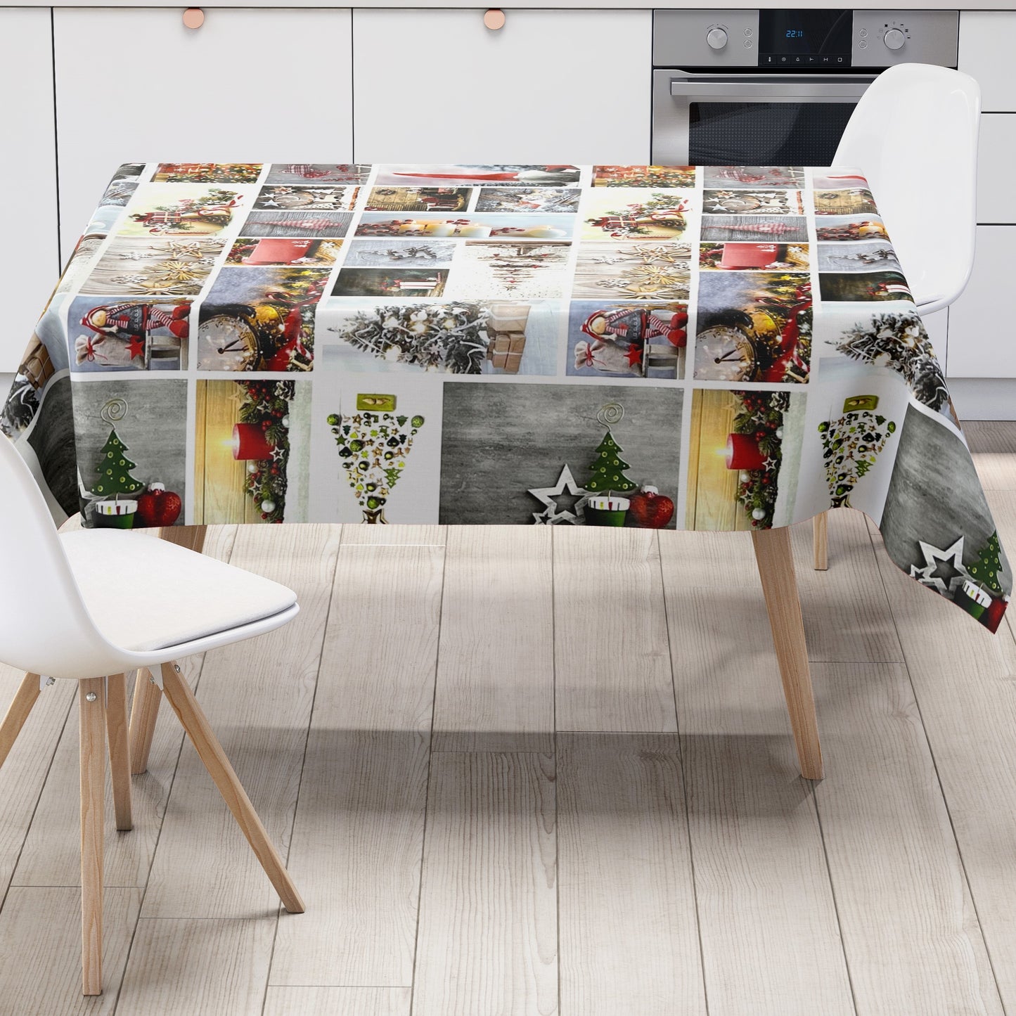 KEVKUS Wachstuch Tischdecke 06150-00 Weihnachten Wichtel Patchwork wählbar in eckig, rund und oval -