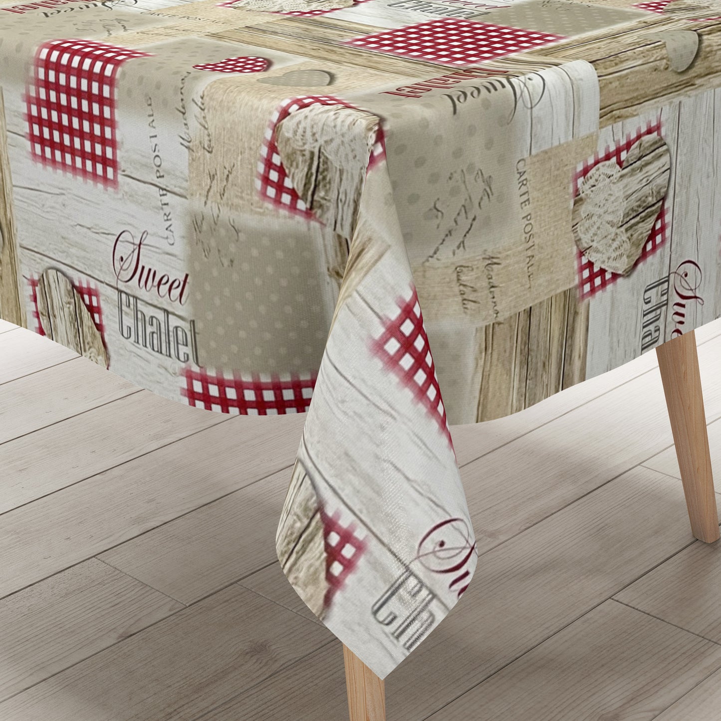 KEVKUS Wachstuch Tischdecke 06211-00 Sweet Chalet Holz Alm wählbar in eckig, rund und oval -