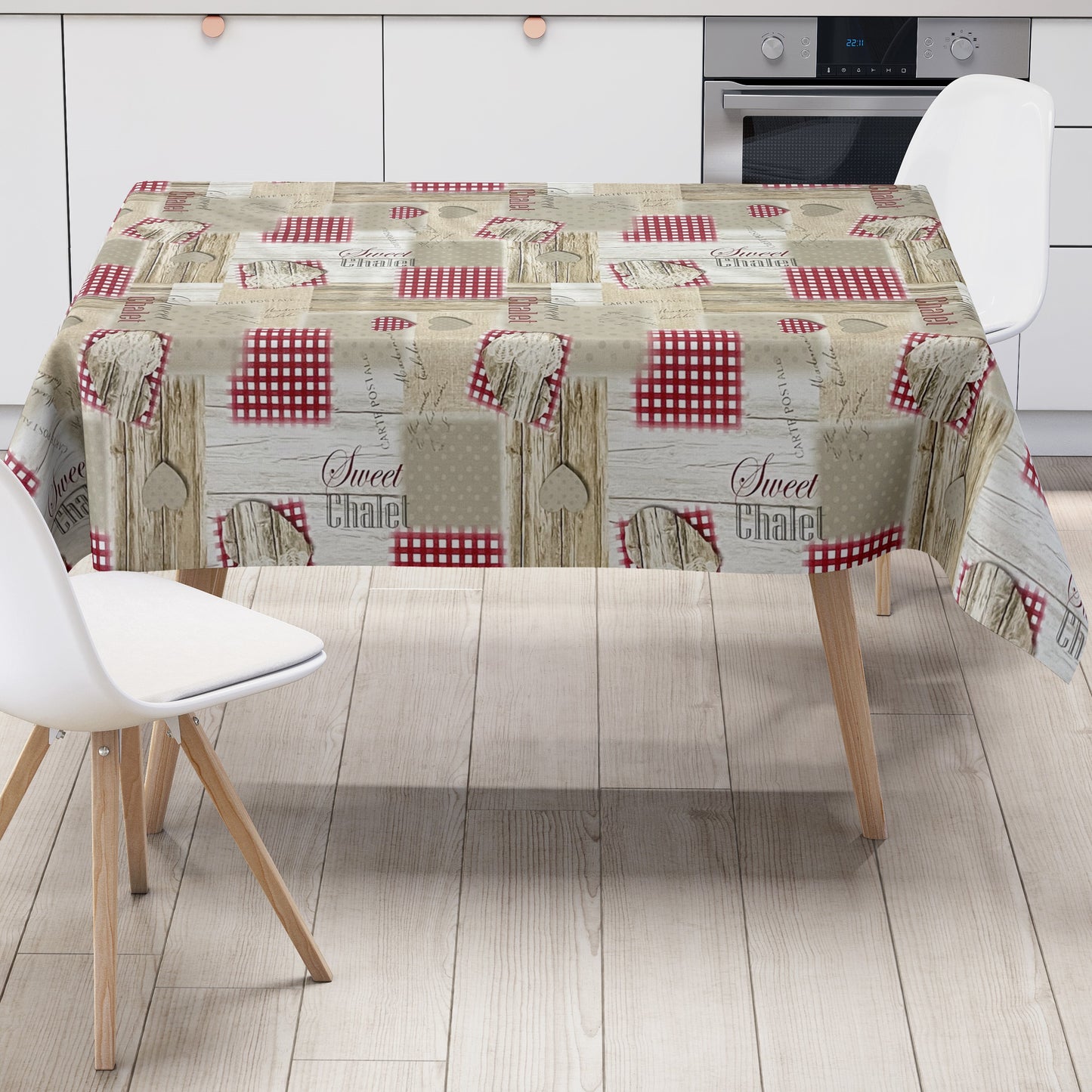 KEVKUS Wachstuch Tischdecke 06211-00 Sweet Chalet Holz Alm wählbar in eckig, rund und oval -