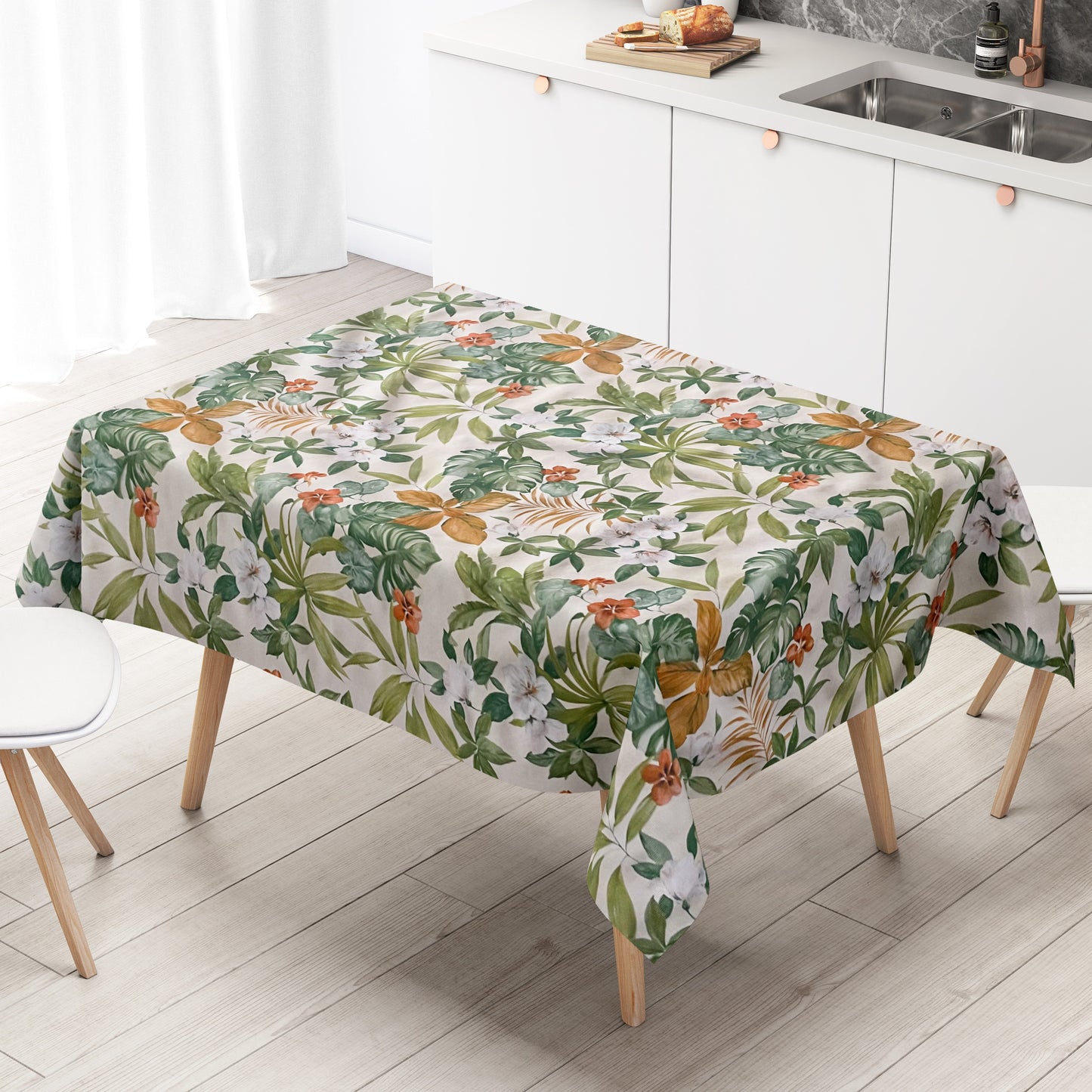 Wachstuch Tischdecke Hibiskus creme