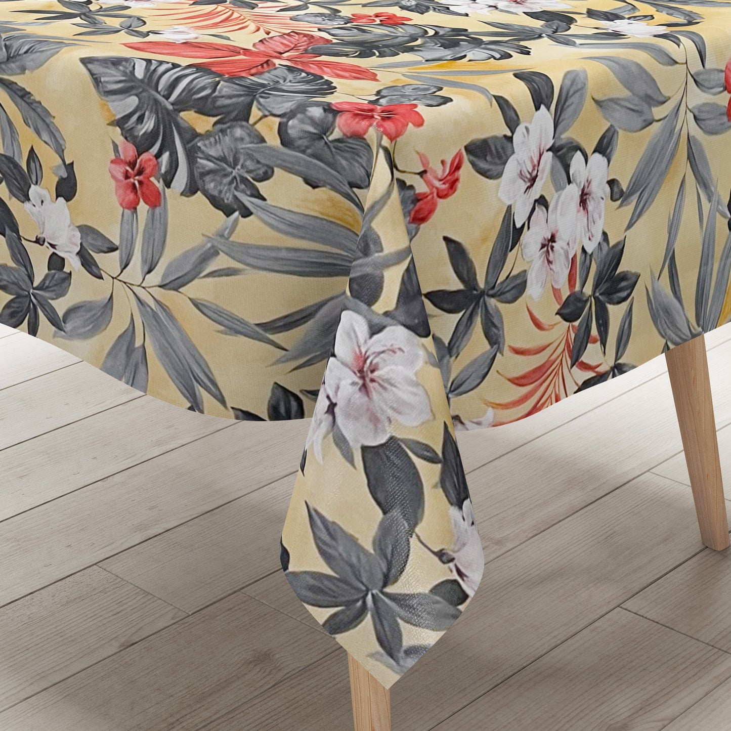 Wachstuch Tischdecke Hibiskus Dschungel beige