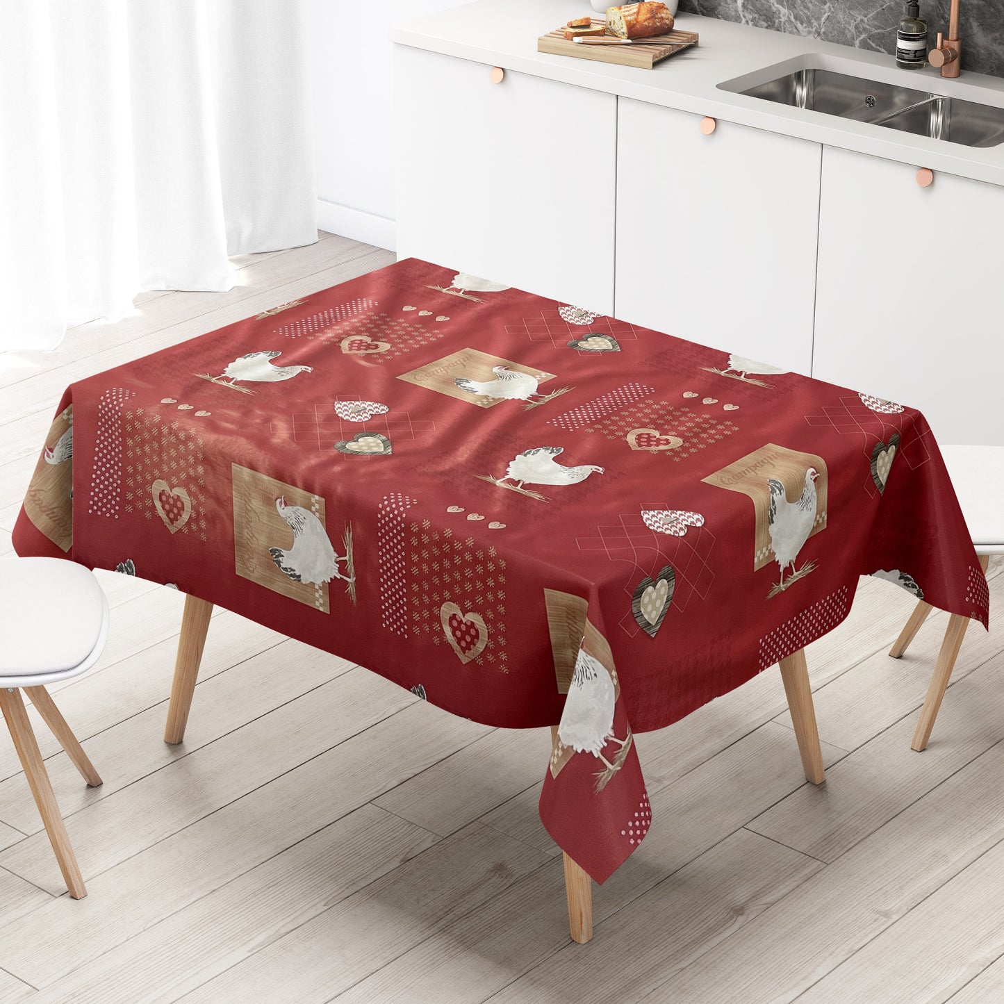 Wachstuch Tischdecke Hühner rot