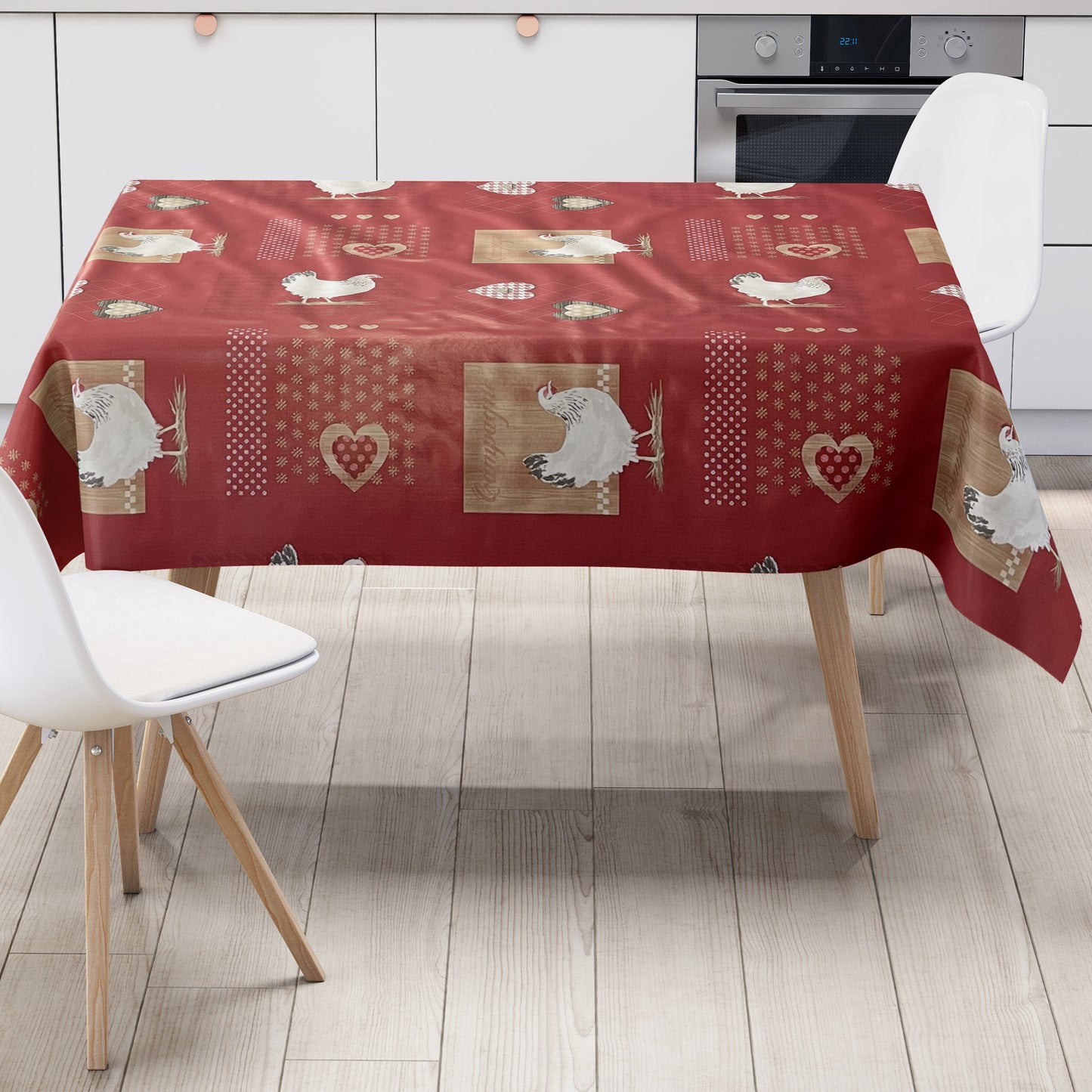 Wachstuch Tischdecke Hühner rot