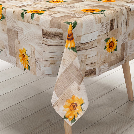 Wachstuch Tischdecke Holz Sonnenblumen beige