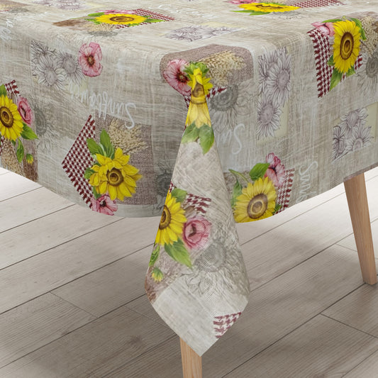 Oilcloth tablecloth 199A sunflowers grain on wood square round oval