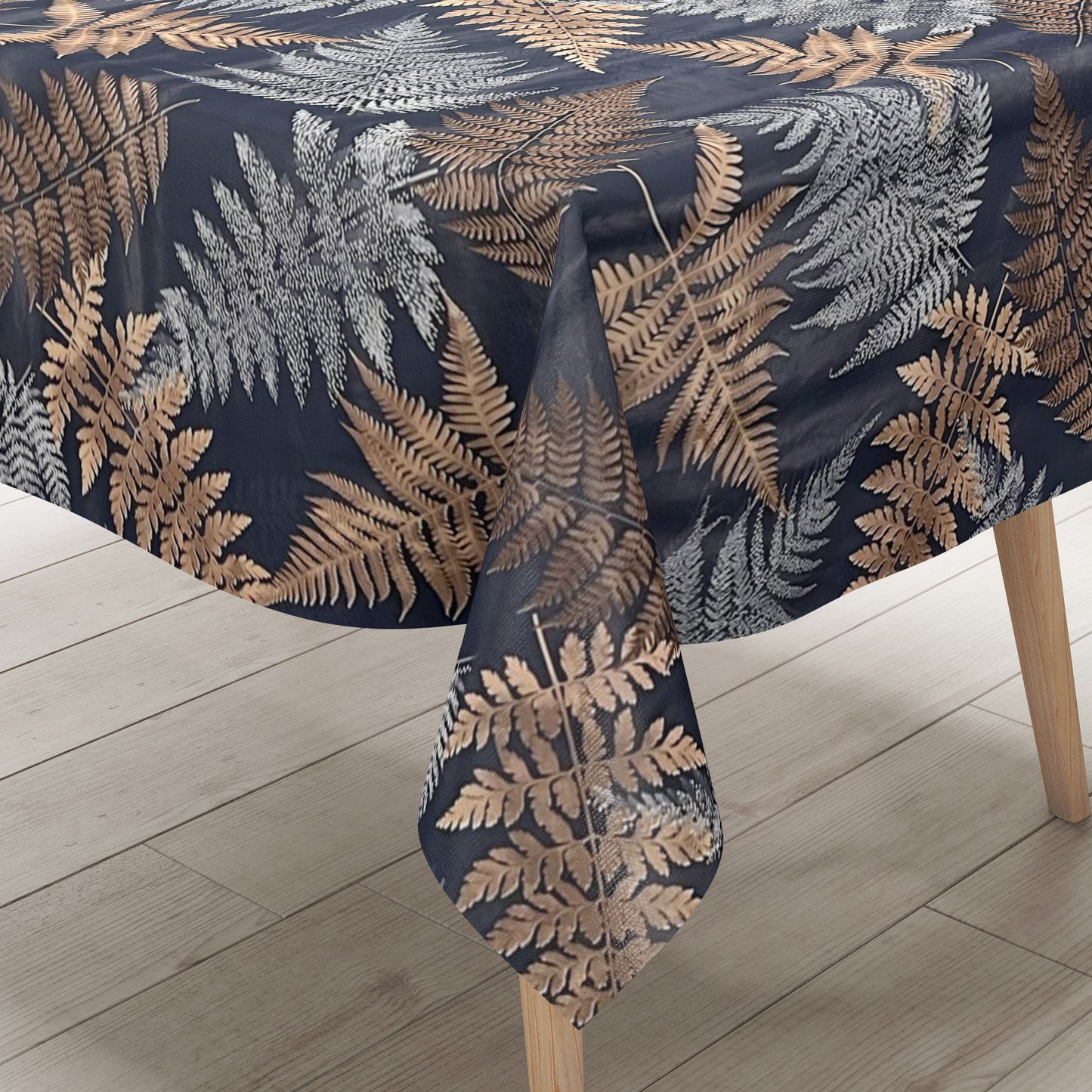 KEVKUS Wachstuch Tischdecke 36750 Marine Bronze Farn Dschungel Monstera wählbar in eckig, rund und oval -