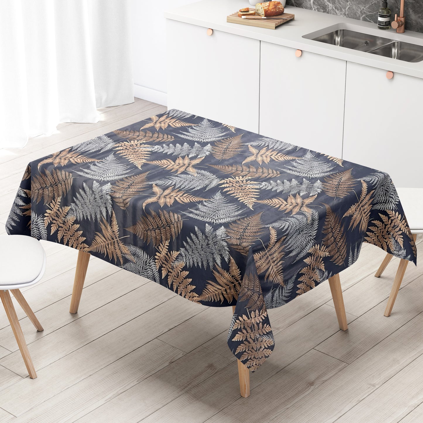 KEVKUS Wachstuch Tischdecke 36750 Marine Bronze Farn Dschungel Monstera wählbar in eckig, rund und oval -