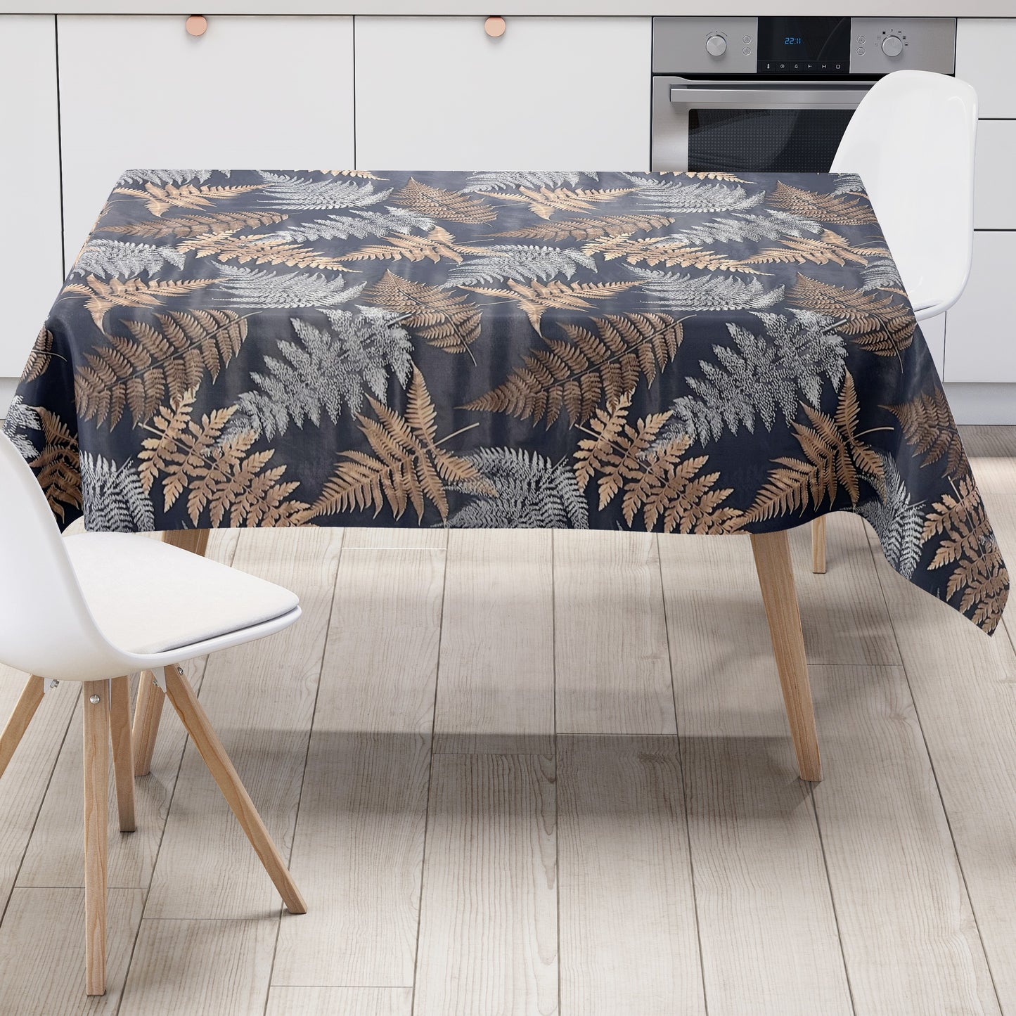 KEVKUS Wachstuch Tischdecke 36750 Marine Bronze Farn Dschungel Monstera wählbar in eckig, rund und oval -