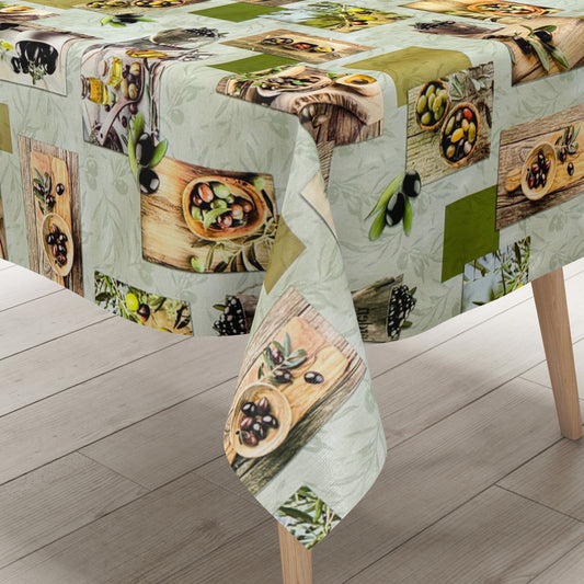 Wachstuch Tischdecke 64B grün Oliven Holz mediterran eckig rund oval