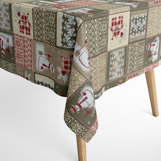 Nappe en coton Noël Avent ACEVINHO C-101 beige bonhomme de neige classique carré rond ovale