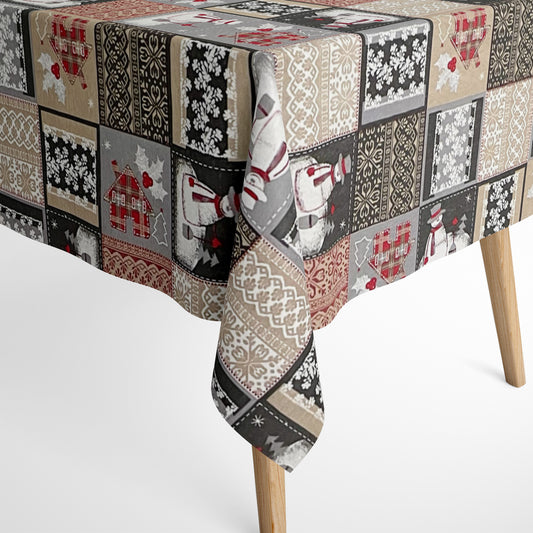 Nappe en coton Noël Avent ACEVINHO C-801 gris bonhomme de neige classique carré rond ovale