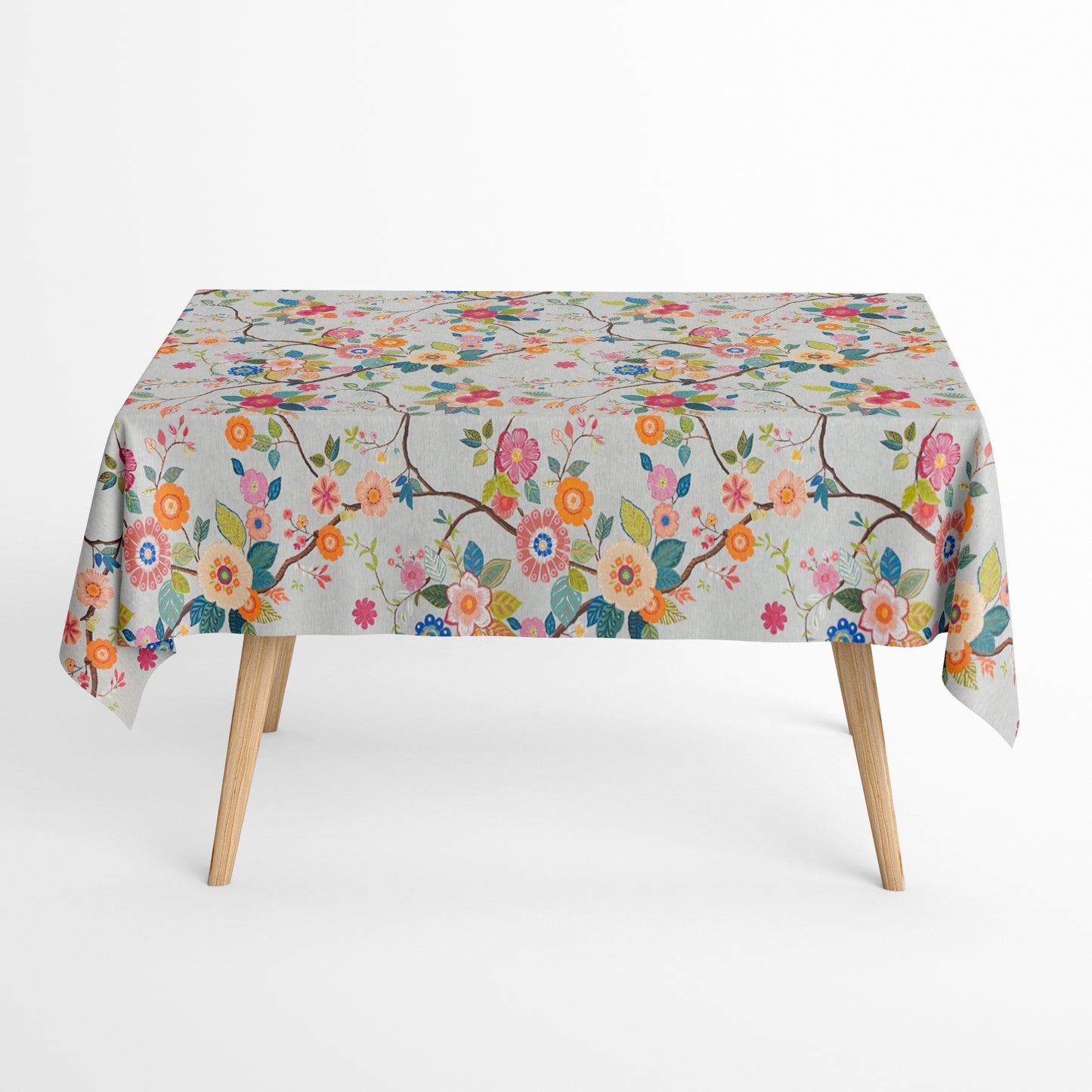 Jacquard Tischdecke aus beschichteter Baumwolle mit Fleckenschutz AMA02 grau retro Blumen eckig rund oval