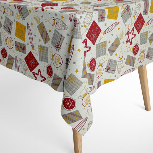 Nappe en coton Noël Avent ARSONA C-101 cadeaux boules de Noël carrées rondes ovales
