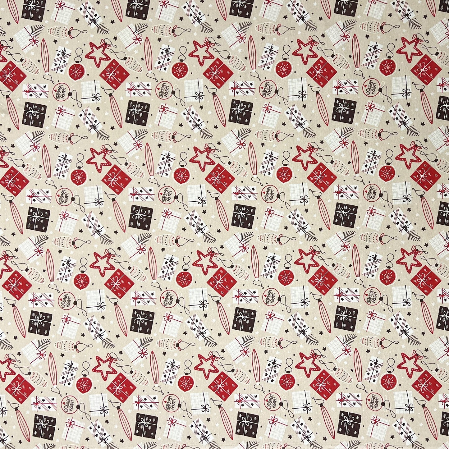 Baumwolltischdecke Weihnachten Advent ARSONA C-198 beige Weihnachtskugeln eckig rund oval