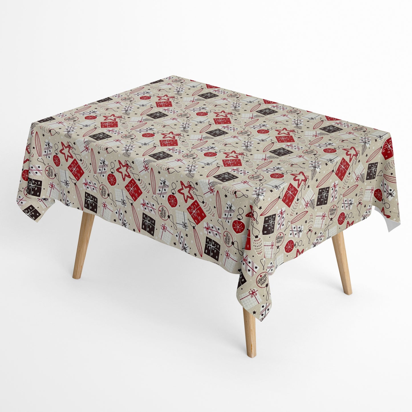 Baumwolltischdecke Weihnachten Advent ARSONA C-198 beige Weihnachtskugeln eckig rund oval
