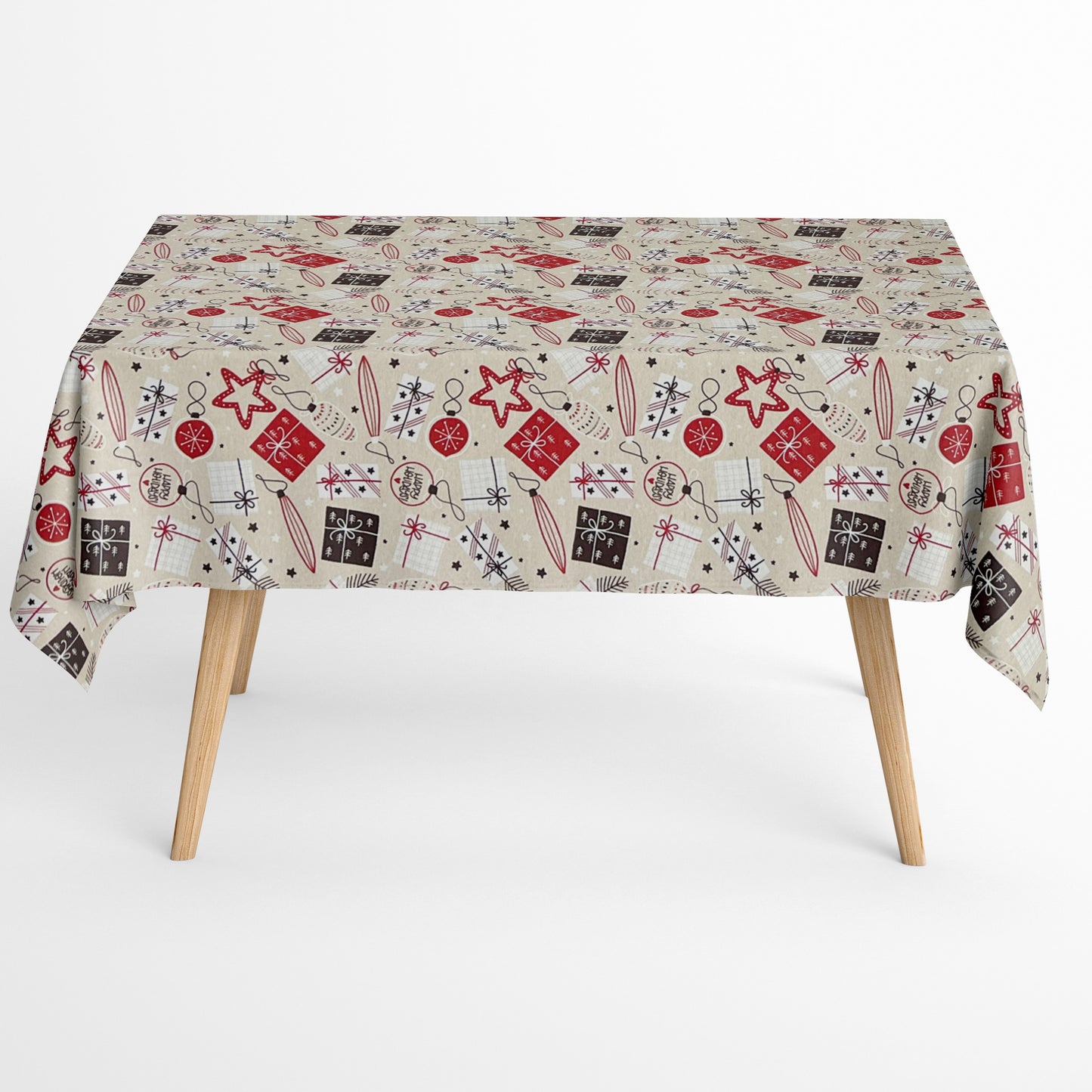 Baumwolltischdecke Weihnachten Advent ARSONA C-198 beige Weihnachtskugeln eckig rund oval