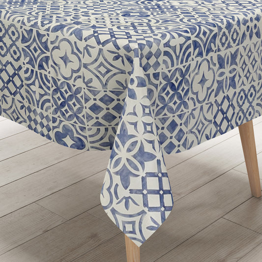 Wachstuch Tischdecke Mykonos Fliesen blau