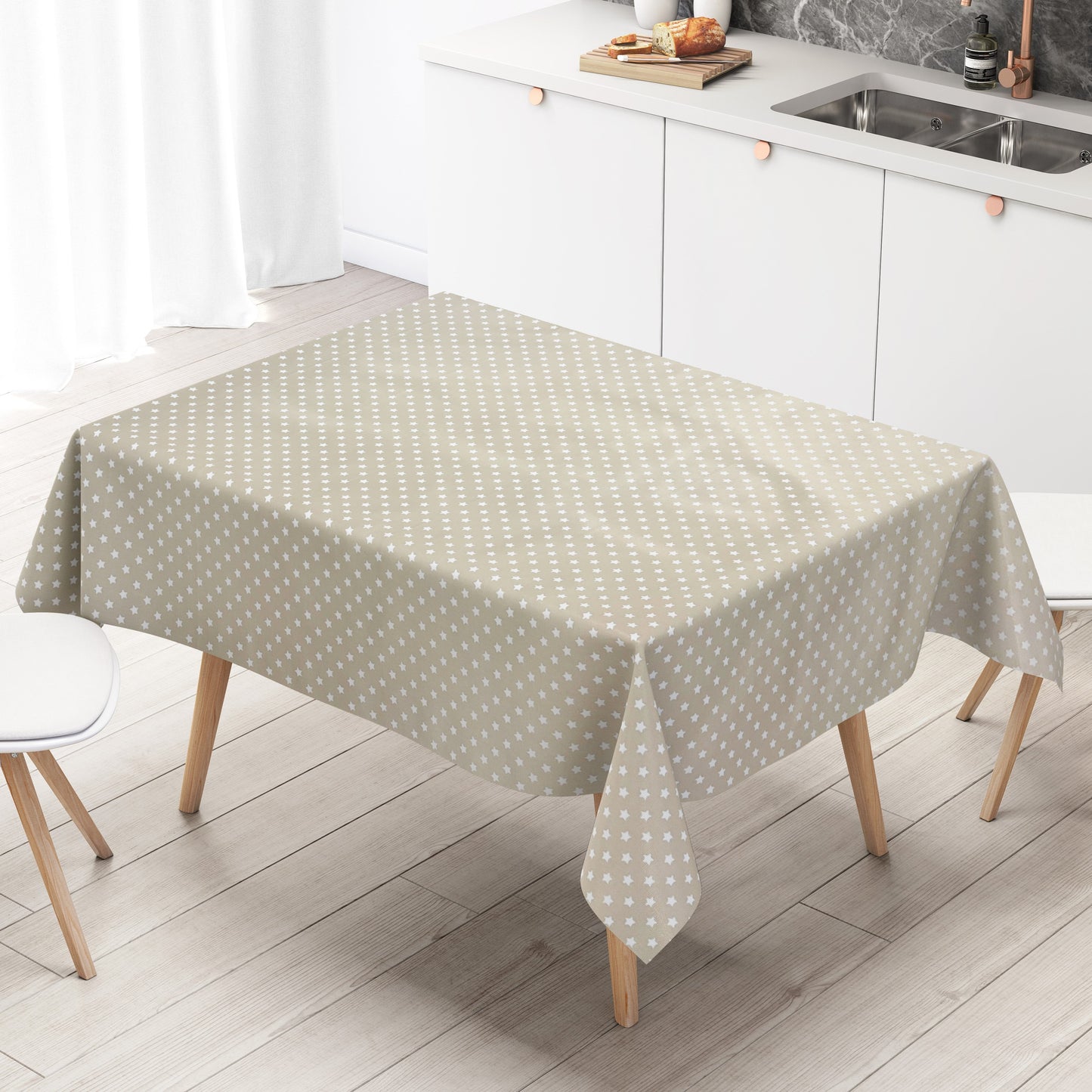 KEVKUS Wachstuch Tischdecke B1524-01 beige Sterne Weihnachten Winter wählbar in eckig, rund und oval -