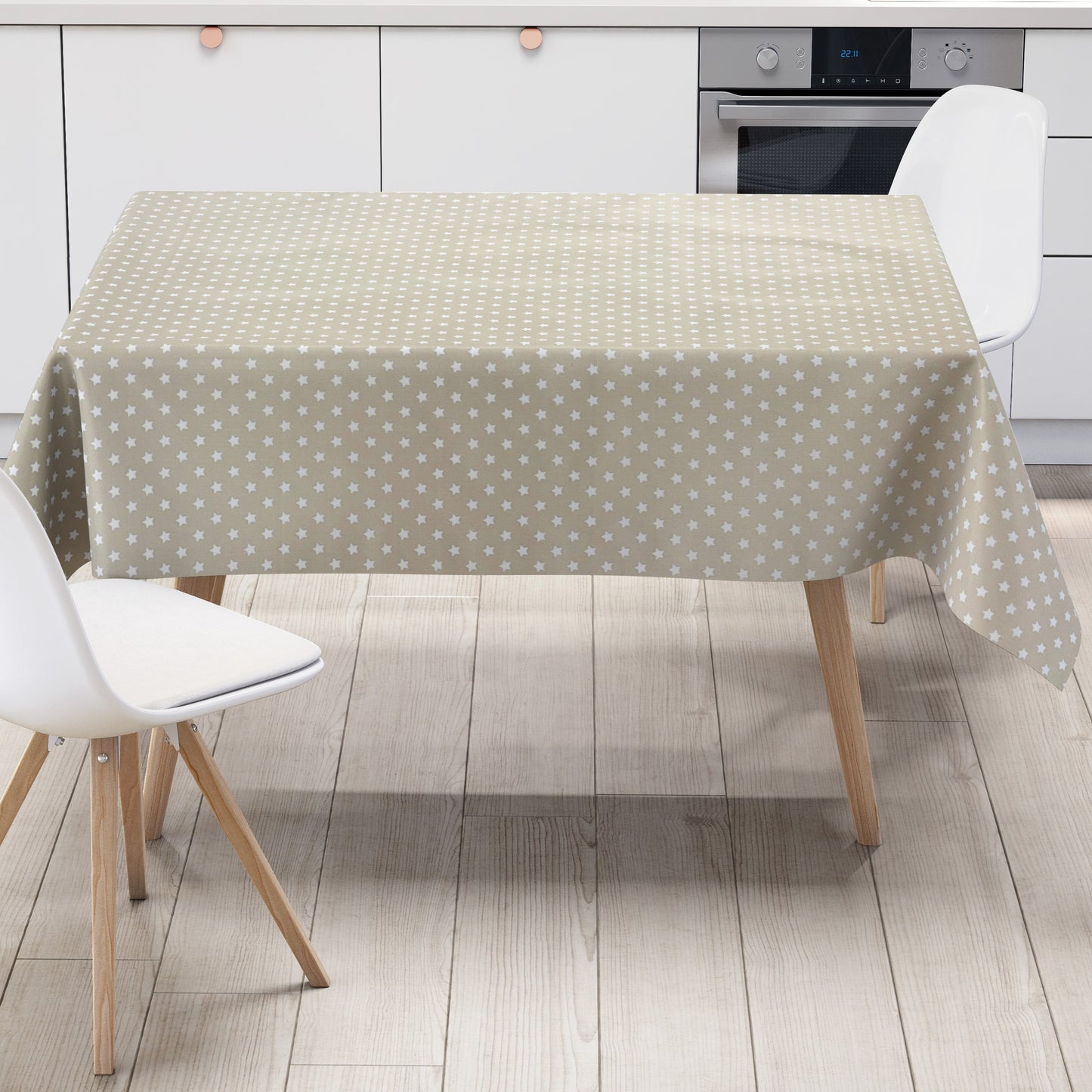 KEVKUS Wachstuch Tischdecke B1524-01 beige Sterne Weihnachten Winter wählbar in eckig, rund und oval -