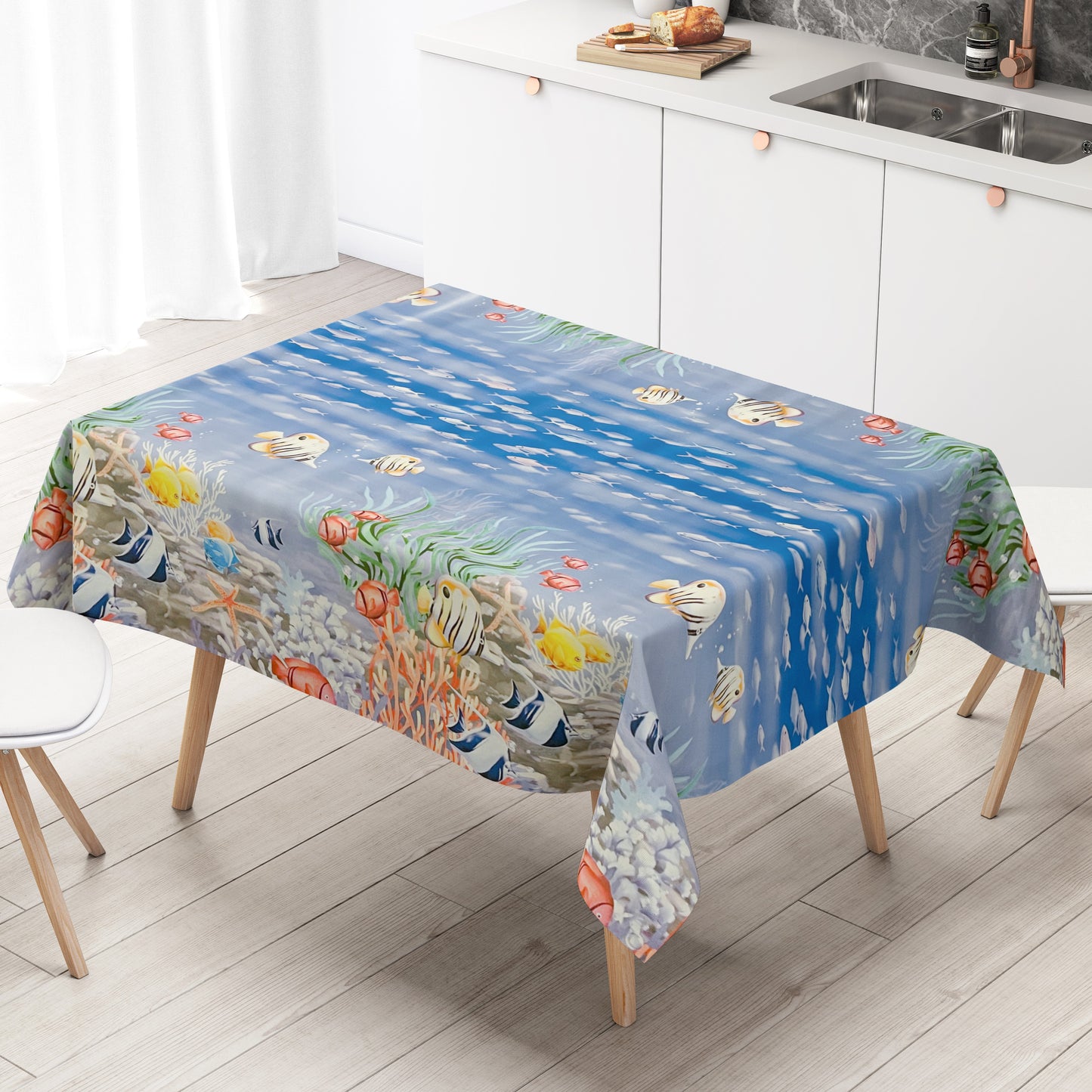 Wachstuch Tischdecke Bordürenmuster B2872-01 Südsee Meer Korallen Fische eckig rund oval