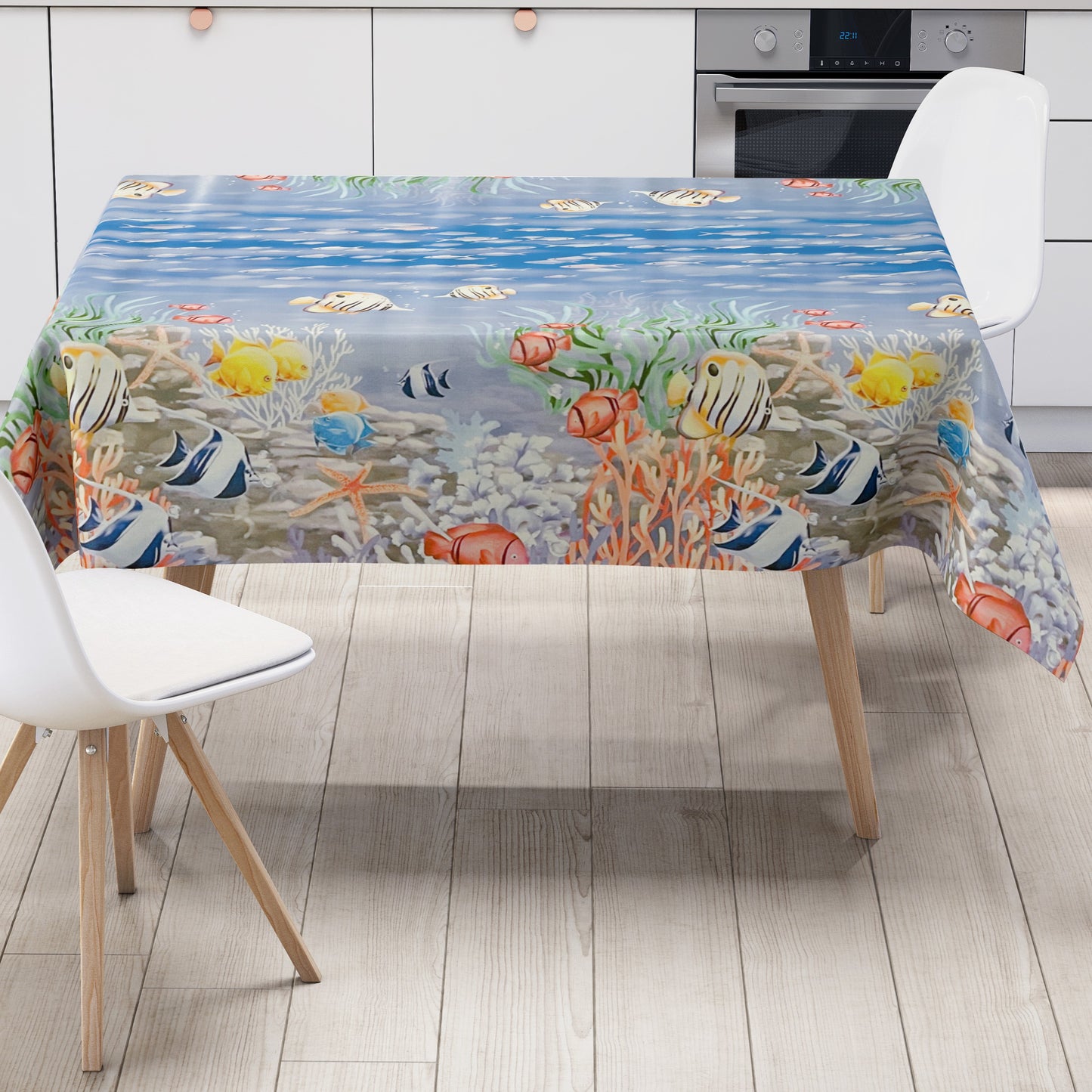 Wachstuch Tischdecke Bordürenmuster B2872-01 Südsee Meer Korallen Fische eckig rund oval