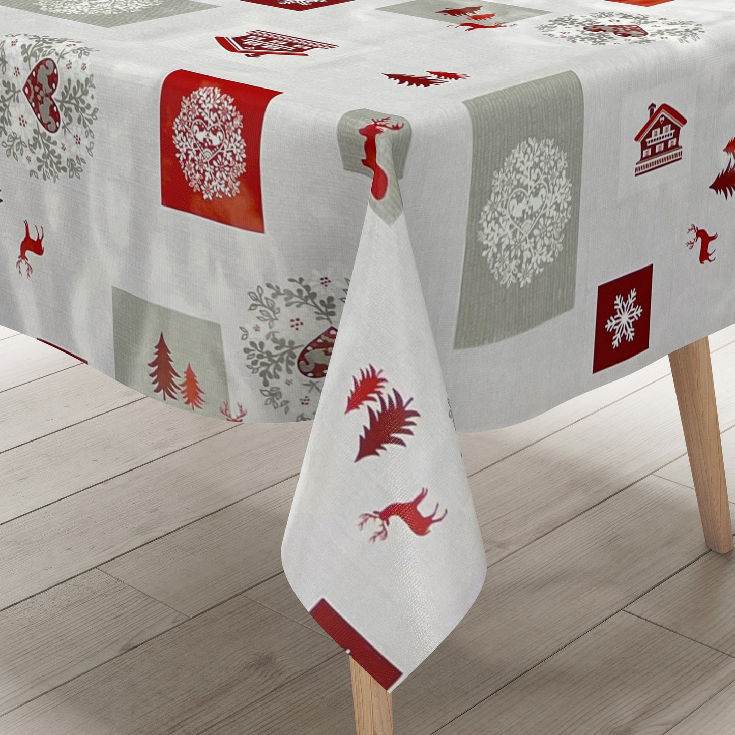 KEVKUS Wachstuch Tischdecke B4017-01 Weihnachten Advent Rentier wählbar in eckig, rund und oval -