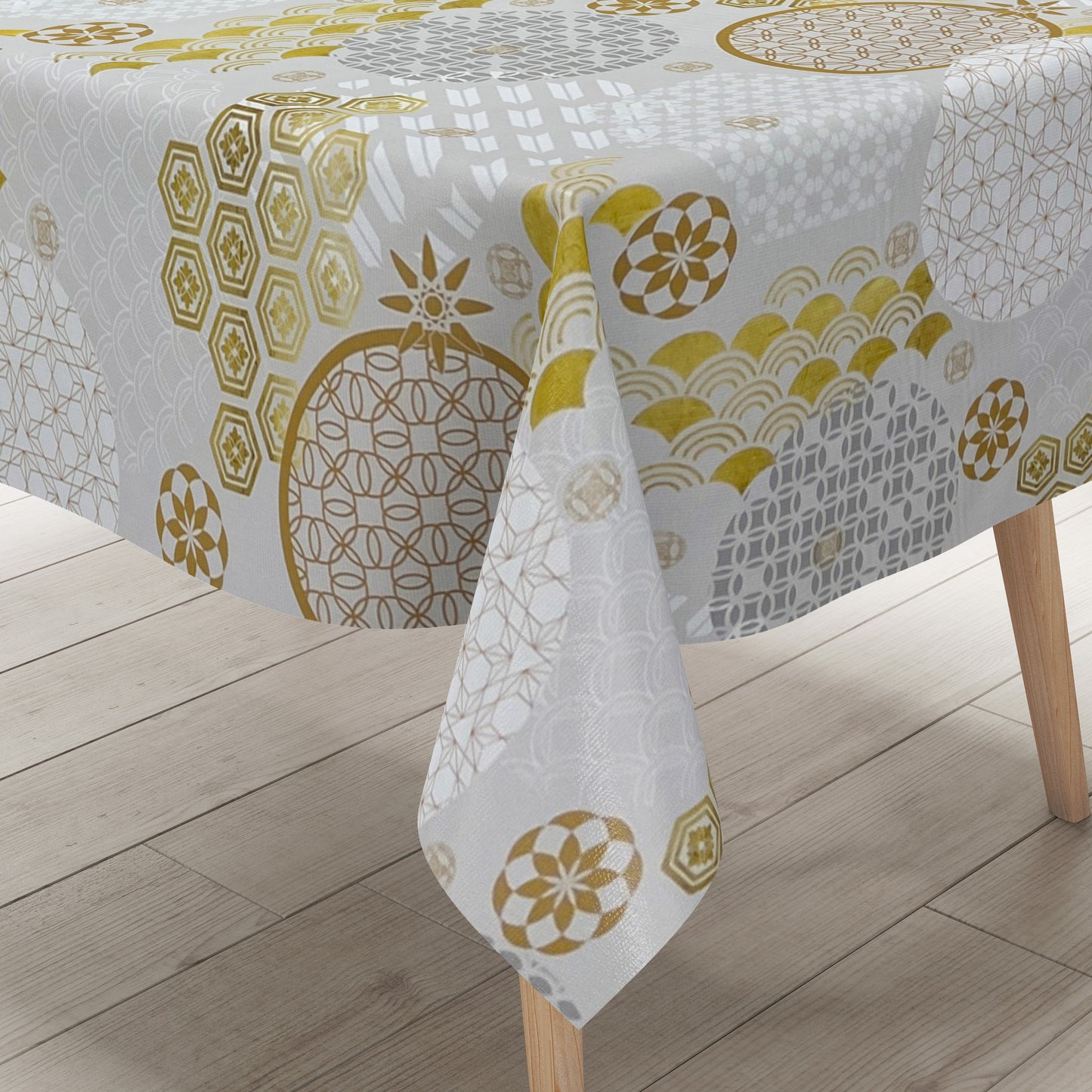 KEVKUS Wachstuch Tischdecke B5023-01 Weihnachten Advent Gold Grau wählbar in eckig, rund und oval -