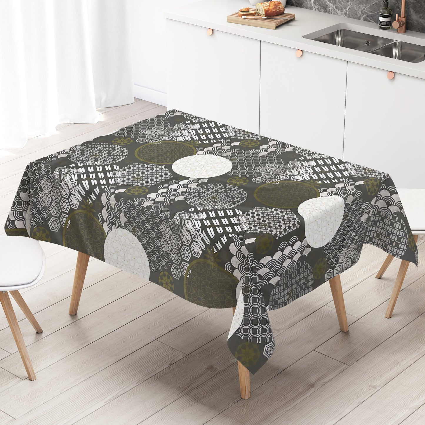 KEVKUS Wachstuch Tischdecke B5023-02 Weihnachten Advent Gold Anthrazit wählbar in eckig, rund und oval -