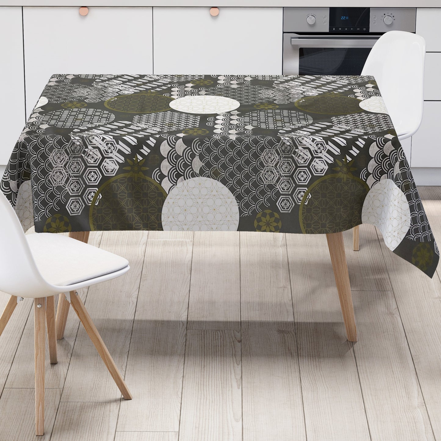 KEVKUS Wachstuch Tischdecke B5023-02 Weihnachten Advent Gold Anthrazit wählbar in eckig, rund und oval -