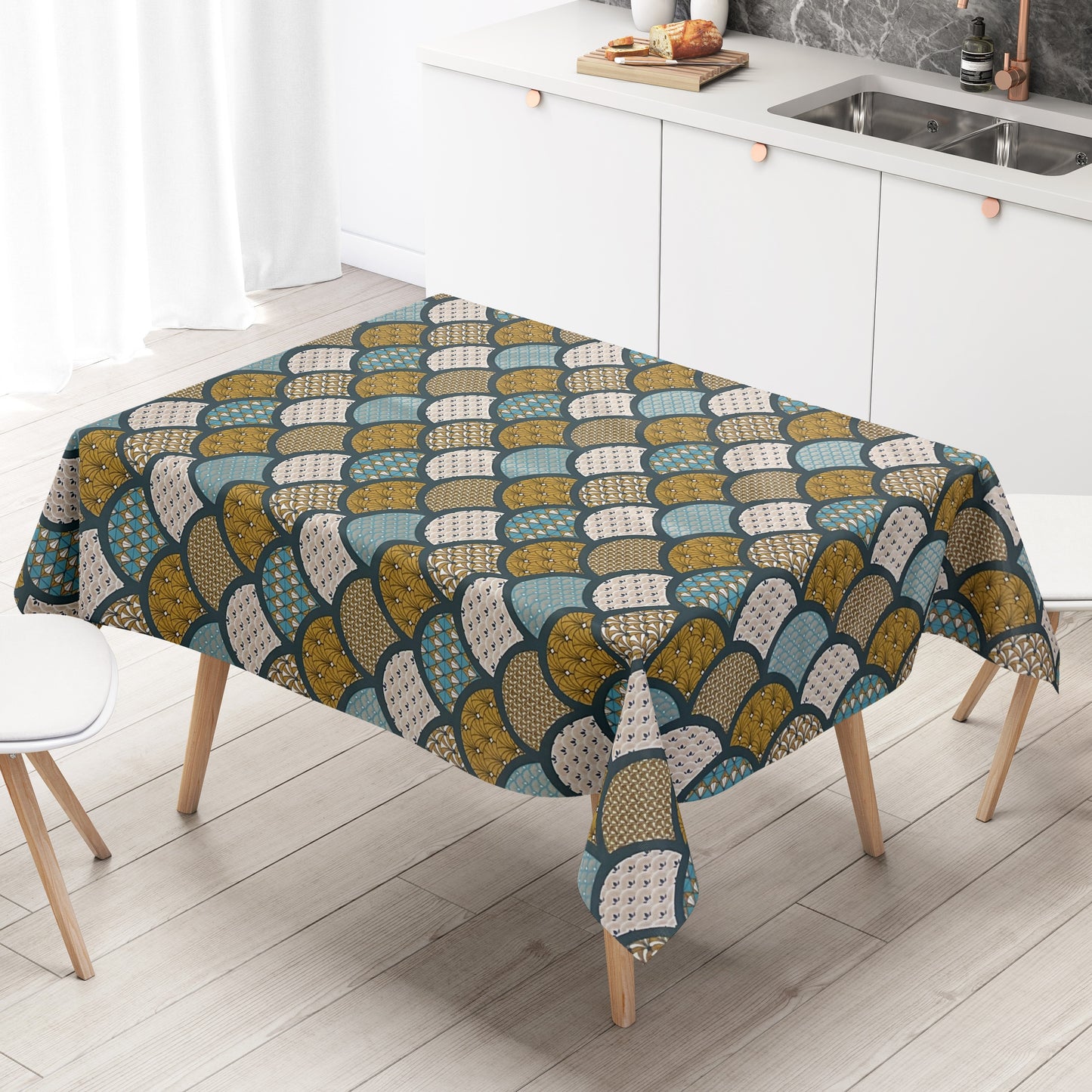 KEVKUS Wachstuch Tischdecke B5033-03 gold türkis petrol Weihnachten Ornamente Orient wählbar in eckig, rund und oval -