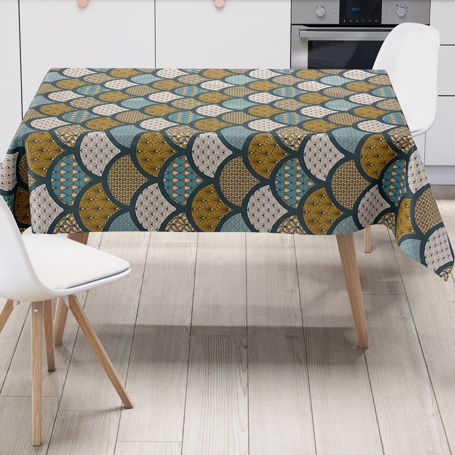 KEVKUS Wachstuch Tischdecke B5033-03 gold türkis petrol Weihnachten Ornamente Orient wählbar in eckig, rund und oval -