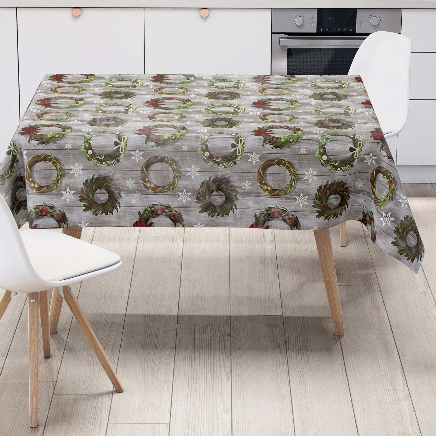 KEVKUS Wachstuch Tischdecke B5041-01 Weihnachten Advent Holz Holz wählbar in eckig, rund und oval -