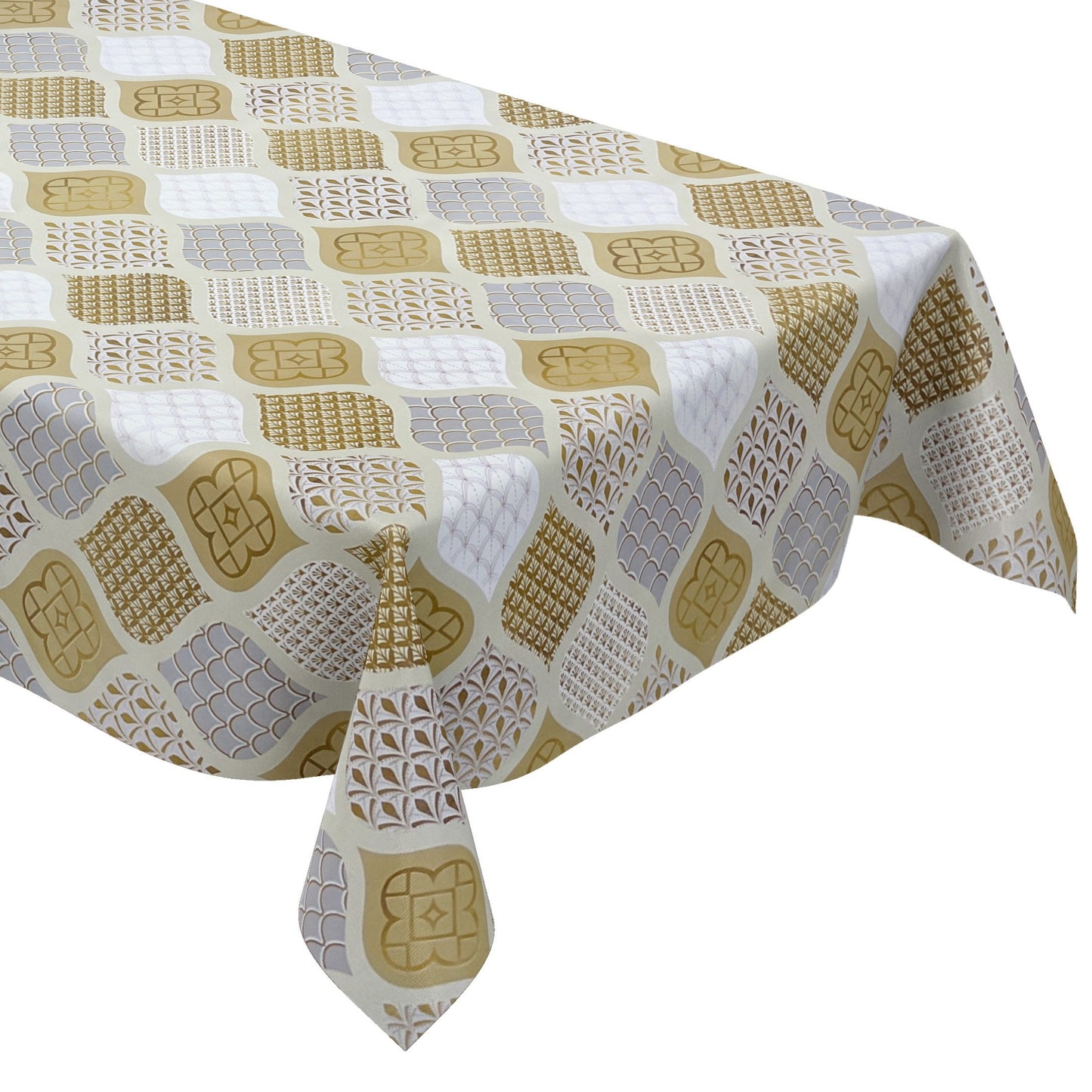 KEVKUS Wachstuch Tischdecke B6014-01 gold grau Weihnachten Ornamente Orient wählbar in eckig, rund und oval -