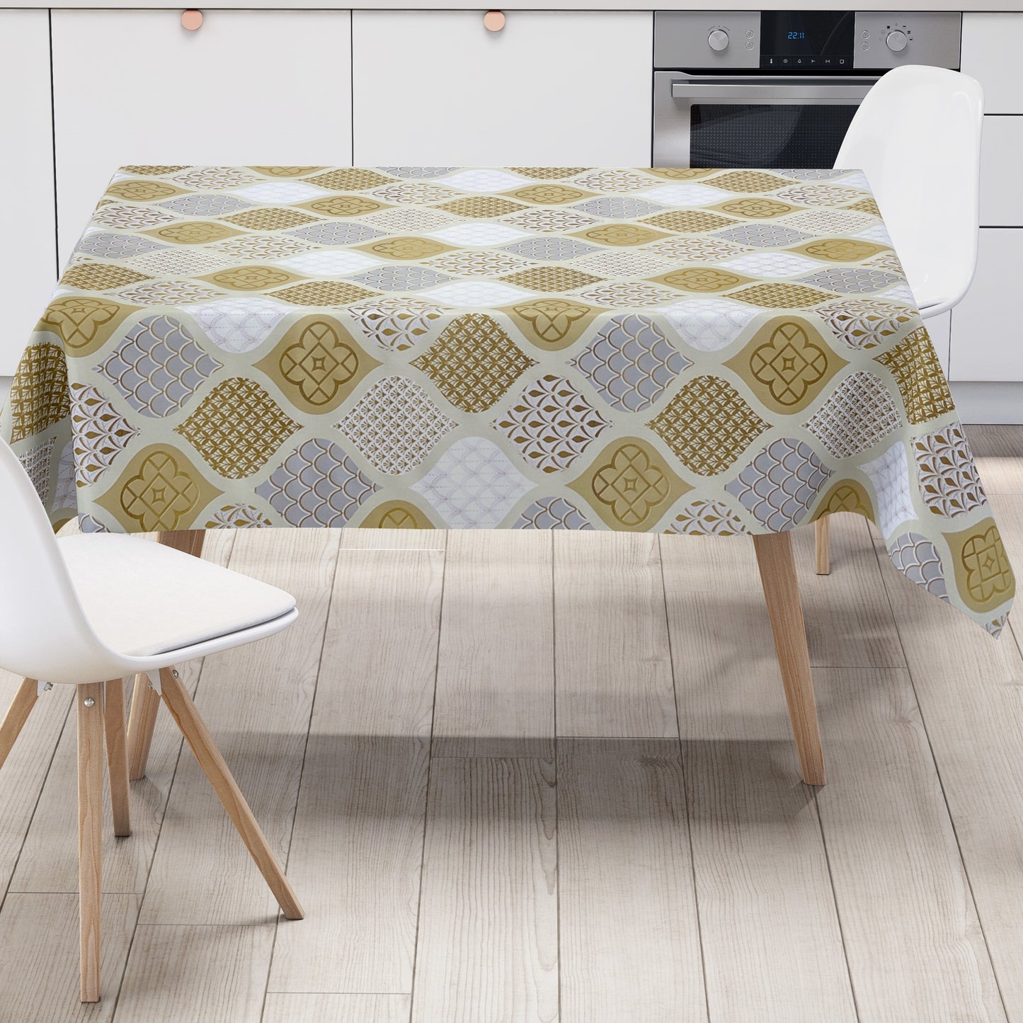KEVKUS Wachstuch Tischdecke B6014-01 gold grau Weihnachten Ornamente Orient wählbar in eckig, rund und oval -