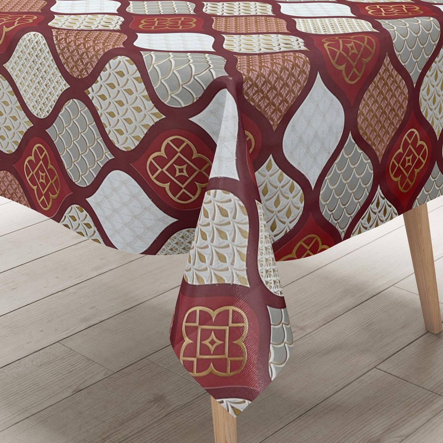 KEVKUS Wachstuch Tischdecke B6014-02 grau rot Weihnachten Ornamente Orient wählbar in eckig, rund und oval -