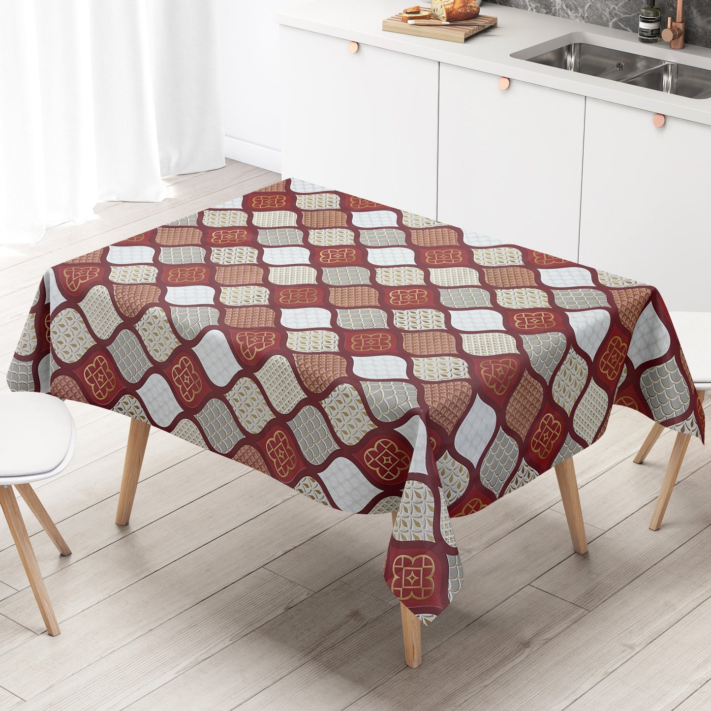 KEVKUS Wachstuch Tischdecke B6014-02 grau rot Weihnachten Ornamente Orient wählbar in eckig, rund und oval -
